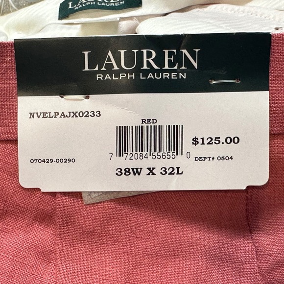 Lauren Ralph Lauren Men Flat Front Pants Red 100% Linen Size 38W(actual 37x 32L) - Picture 5 of 9